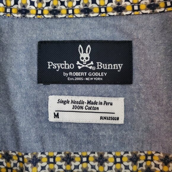 Psycho Bunny 100% Pima Cotton Geometric Printed Long Sleeve Button Down Shirt M - Picture 6 of 13